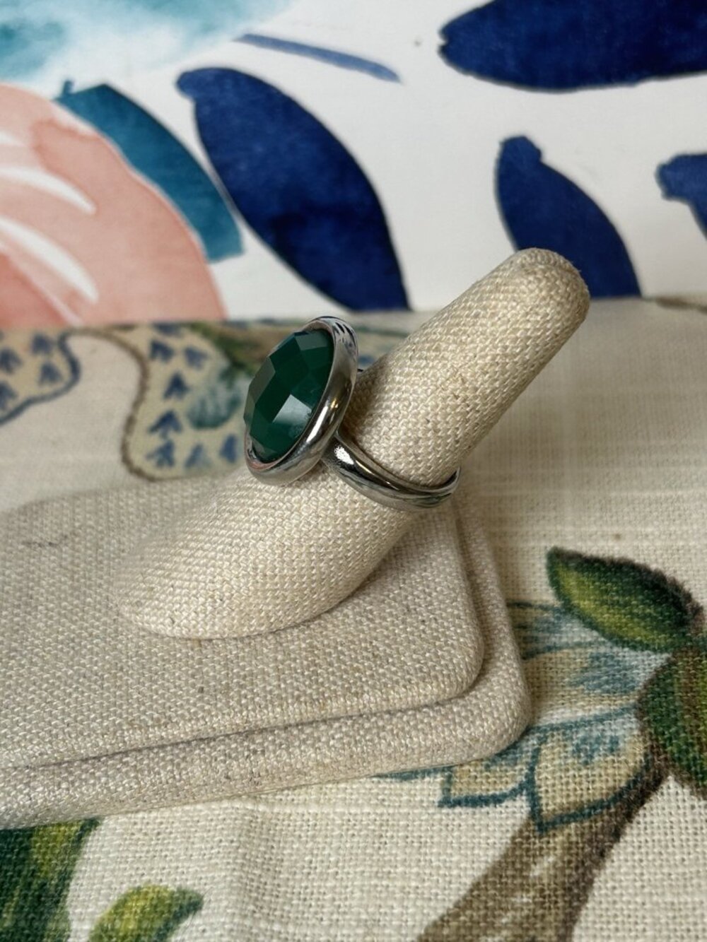 Sterling Silver Green Ring Gemstone Size 6 MCM Retro Statement Jewelry Round Fun - Picture 4 of 12